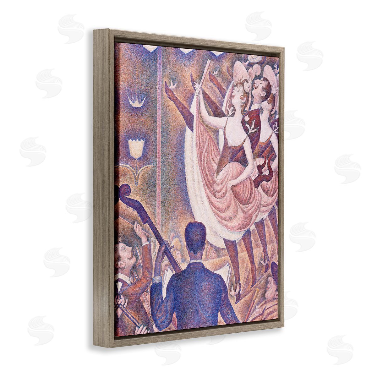 one1000paintings La Chahut Classic Georges Seurat Painting Dance Portrait Brown Floating Frame Canvas Wall Art Print