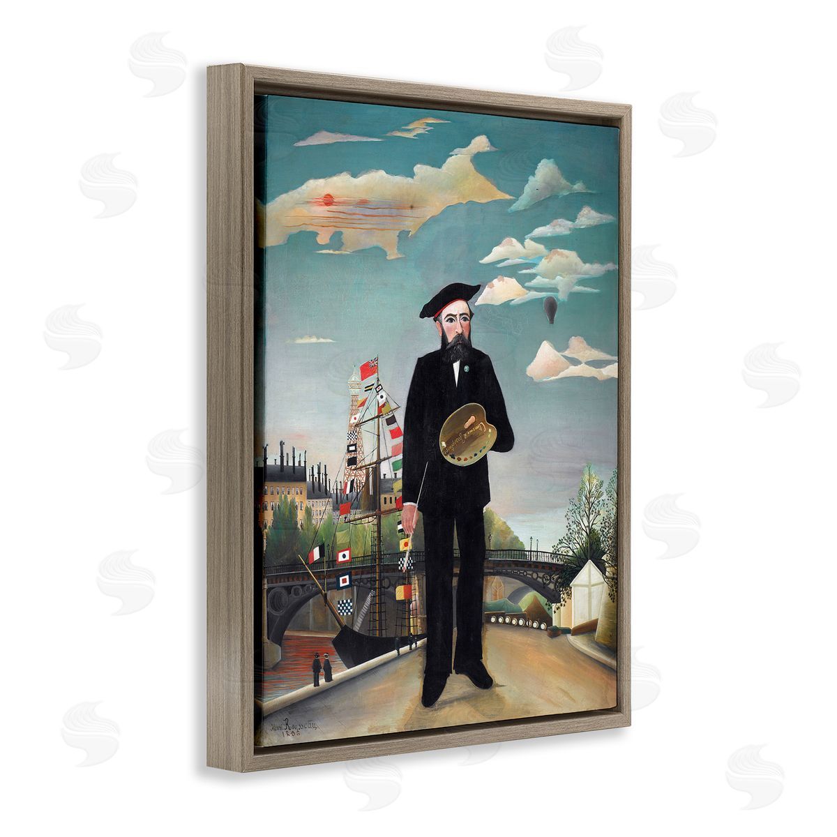 one1000paintings Myself Self Portrait Henri Rousseau Classical Painting Brown Floating Frame Canvas Wall Art Print