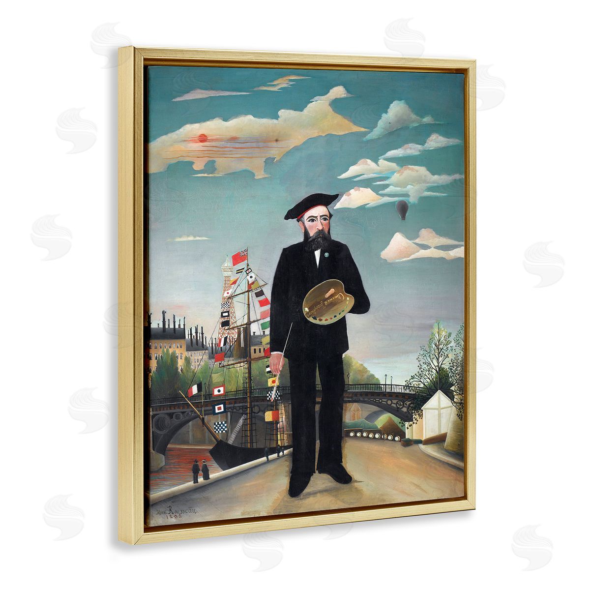one1000paintings Myself Self Portrait Henri Rousseau Classical Painting Gold Floating Frame Canvas Wall Art Print