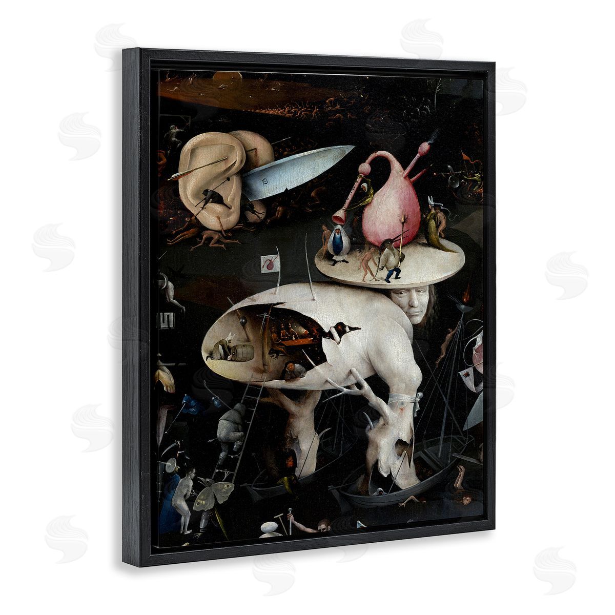 one1000paintings Garden of Earthly Delights Right Panel Detail Hieronymus Bosch Painting Black Floating Frame Canvas Wall Art Print