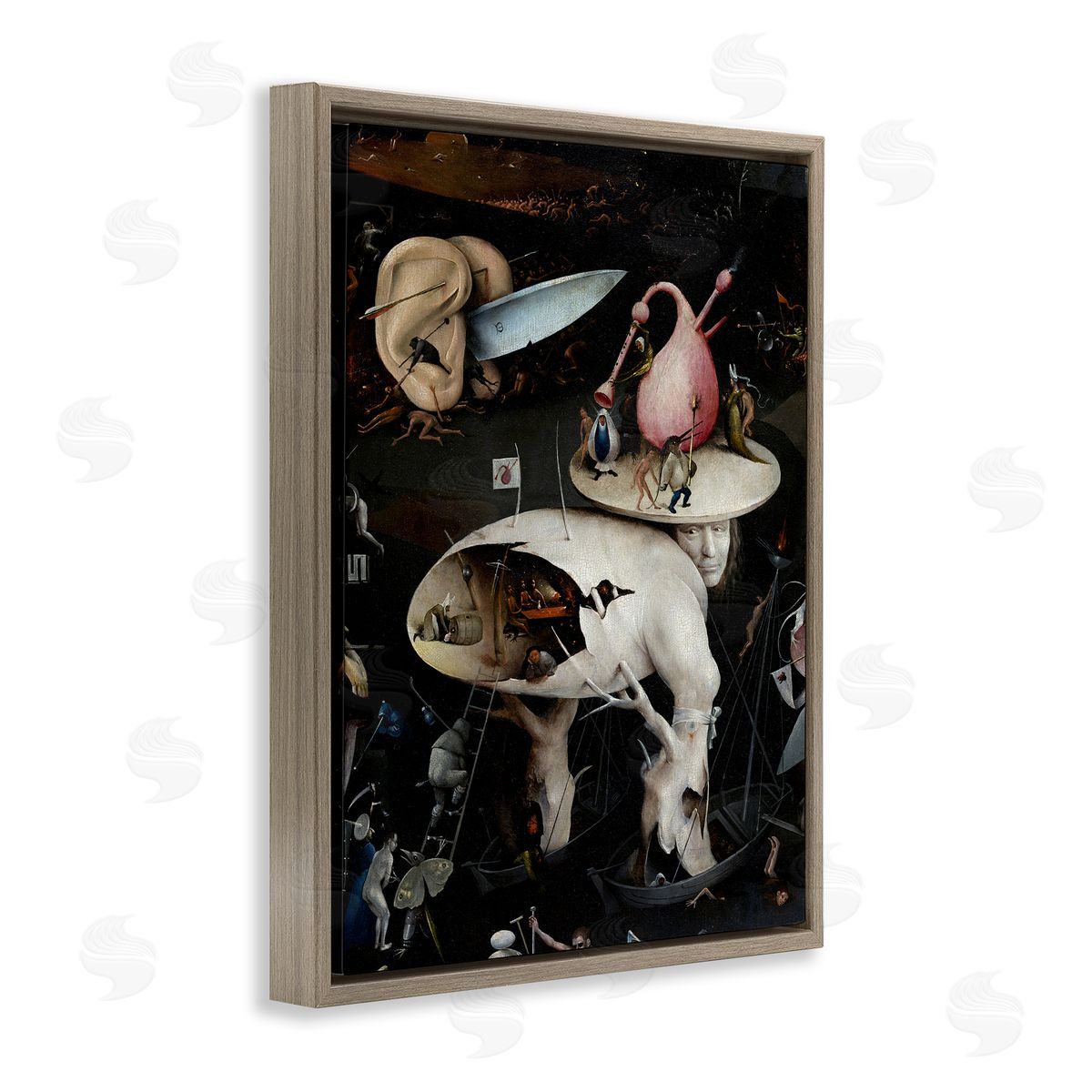 one1000paintings Garden of Earthly Delights Right Panel Detail Hieronymus Bosch Painting Brown Floating Frame Canvas Wall Art Print