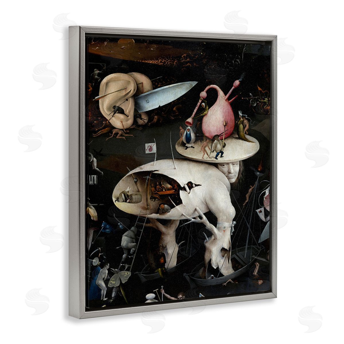 one1000paintings Garden of Earthly Delights Right Panel Detail Hieronymus Bosch Painting Gray Floating Frame Canvas Wall Art Print
