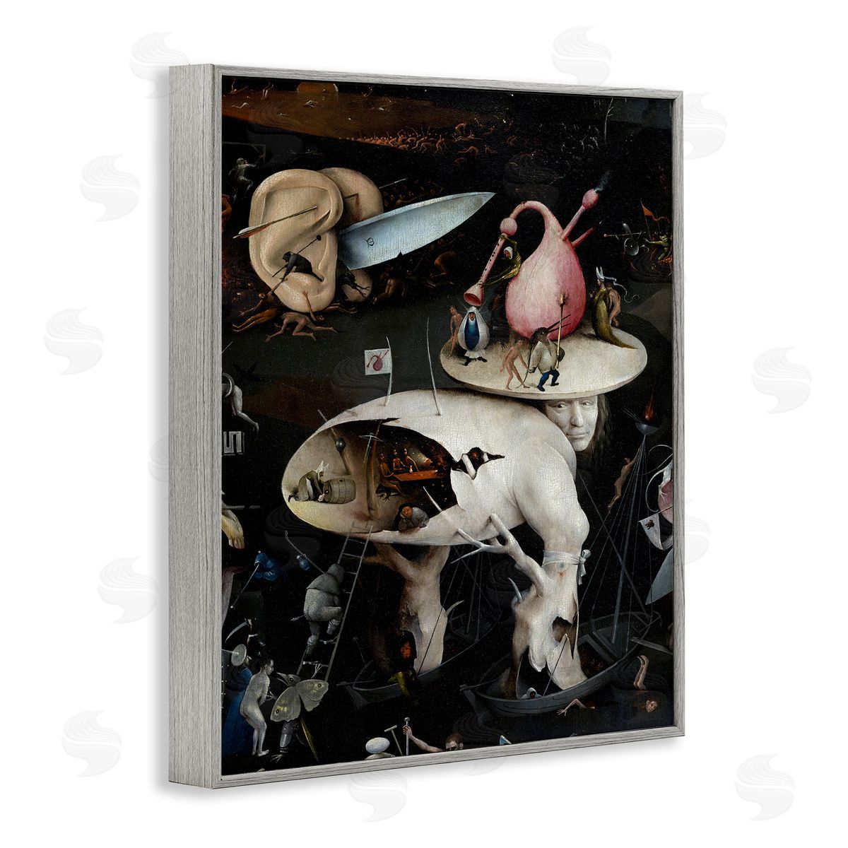 one1000paintings Garden of Earthly Delights Right Panel Detail Hieronymus Bosch Painting Gray Framed Giclee Wall Art Print