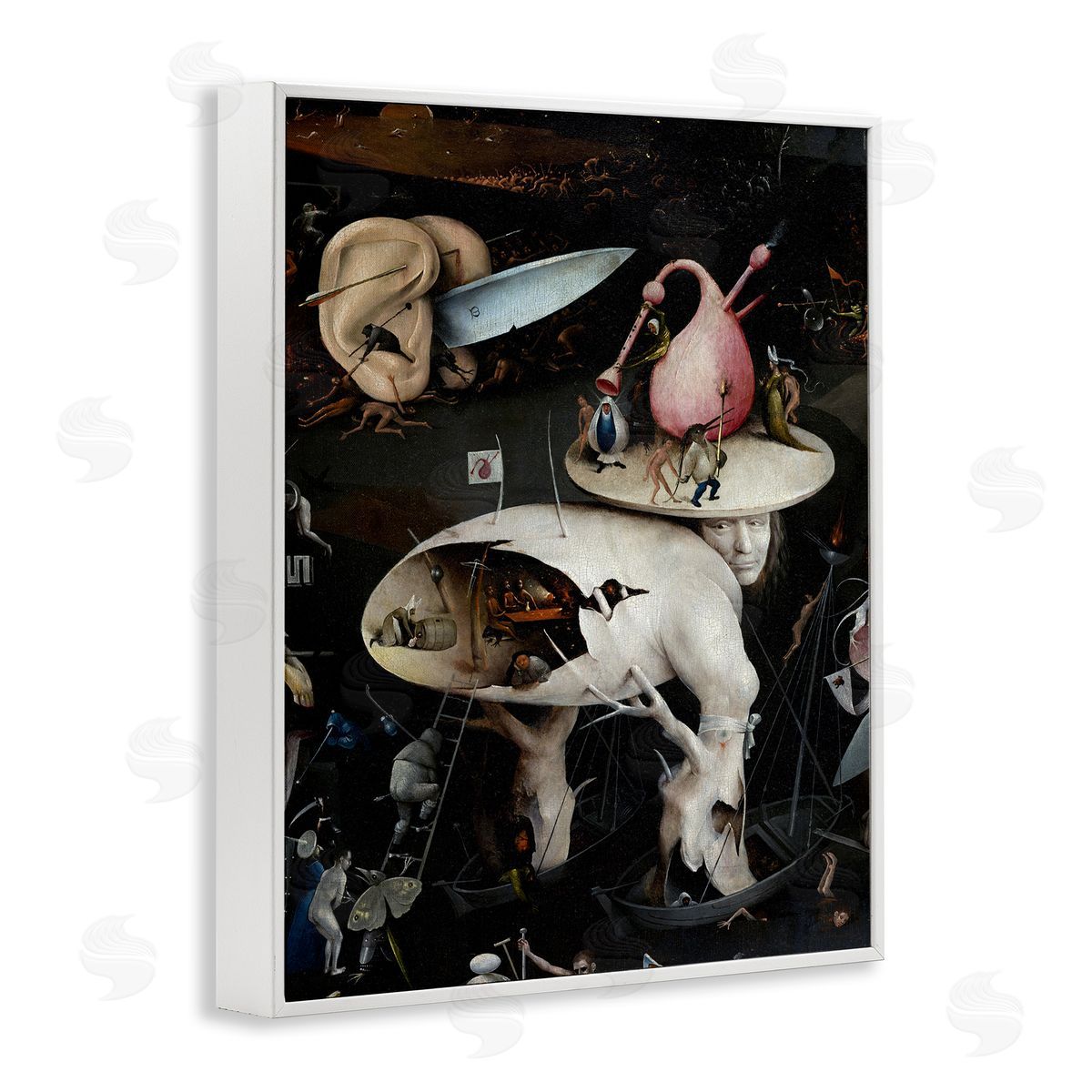 one1000paintings Garden of Earthly Delights Right Panel Detail Hieronymus Bosch Painting White Framed Giclee Wall Art Print