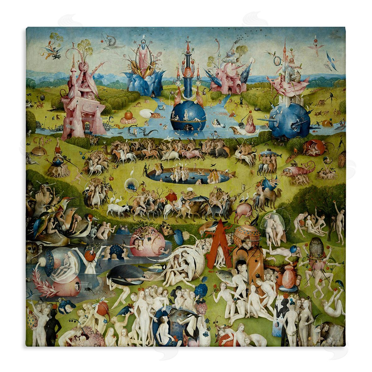 one1000paintings Garden of Earthly Delights Center Panel Hieronymus Bosch Painting Stretched Canvas Wall Art Print
