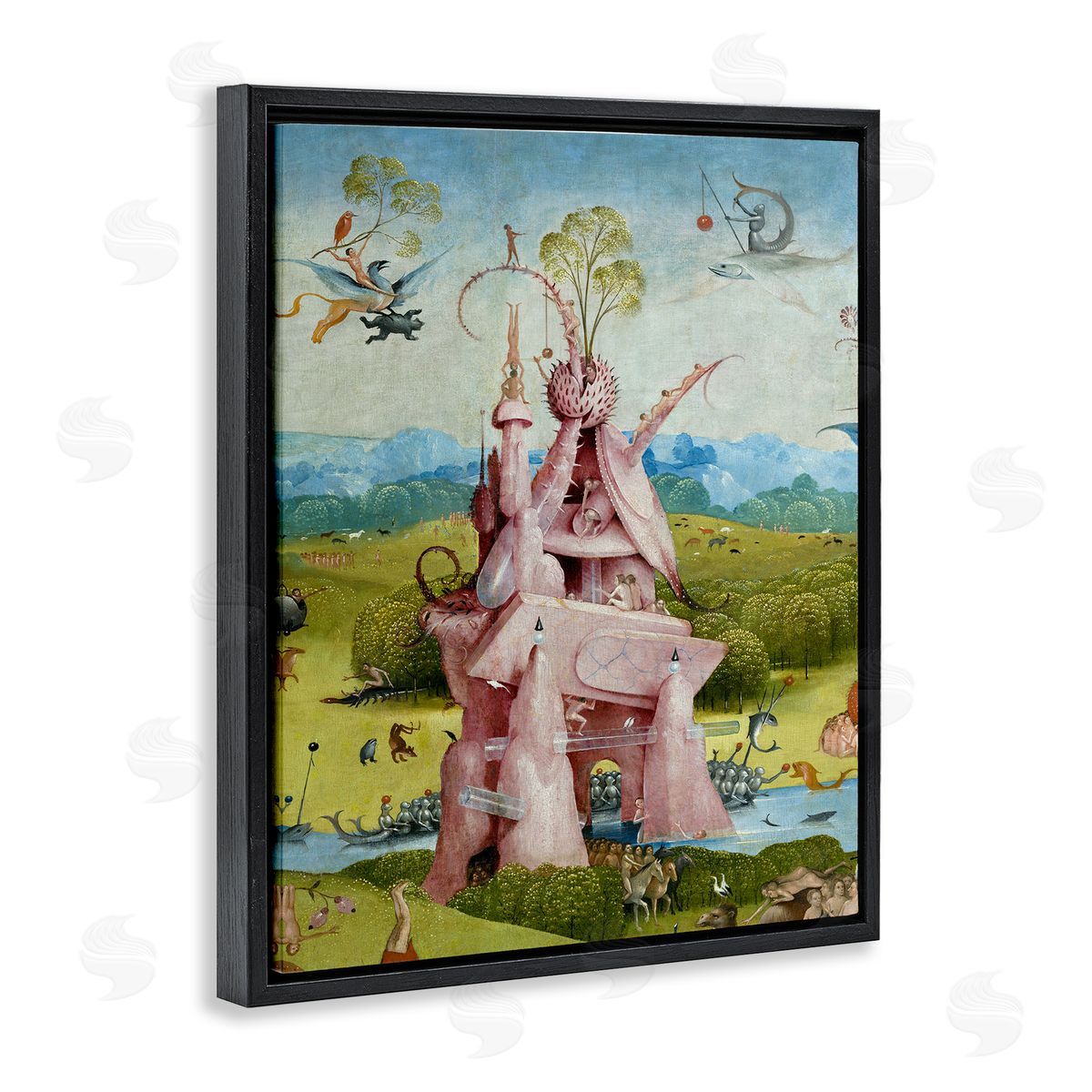 one1000paintings Garden of Earthly Delights Left Panel Detail Hieronymus Bosch Painting Black Floating Frame Canvas Wall Art Print