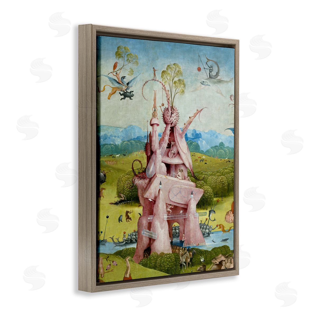 one1000paintings Garden of Earthly Delights Left Panel Detail Hieronymus Bosch Painting Brown Floating Frame Canvas Wall Art Print