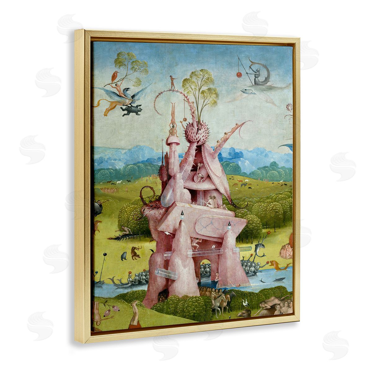 one1000paintings Garden of Earthly Delights Left Panel Detail Hieronymus Bosch Painting Gold Floating Frame Canvas Wall Art Print