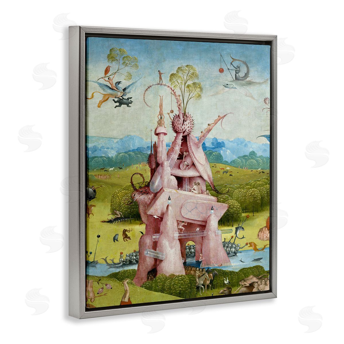 one1000paintings Garden of Earthly Delights Left Panel Detail Hieronymus Bosch Painting Gray Floating Frame Canvas Wall Art Print