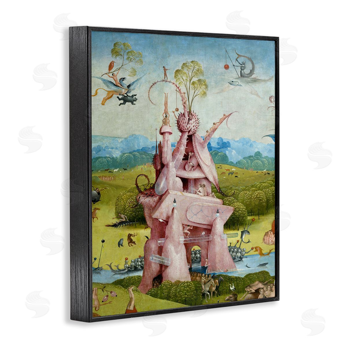 one1000paintings Garden of Earthly Delights Left Panel Detail Hieronymus Bosch Painting Black Framed Giclee Wall Art Print