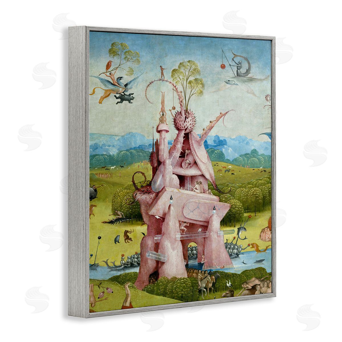 one1000paintings Garden of Earthly Delights Left Panel Detail Hieronymus Bosch Painting Gray Framed Giclee Wall Art Print