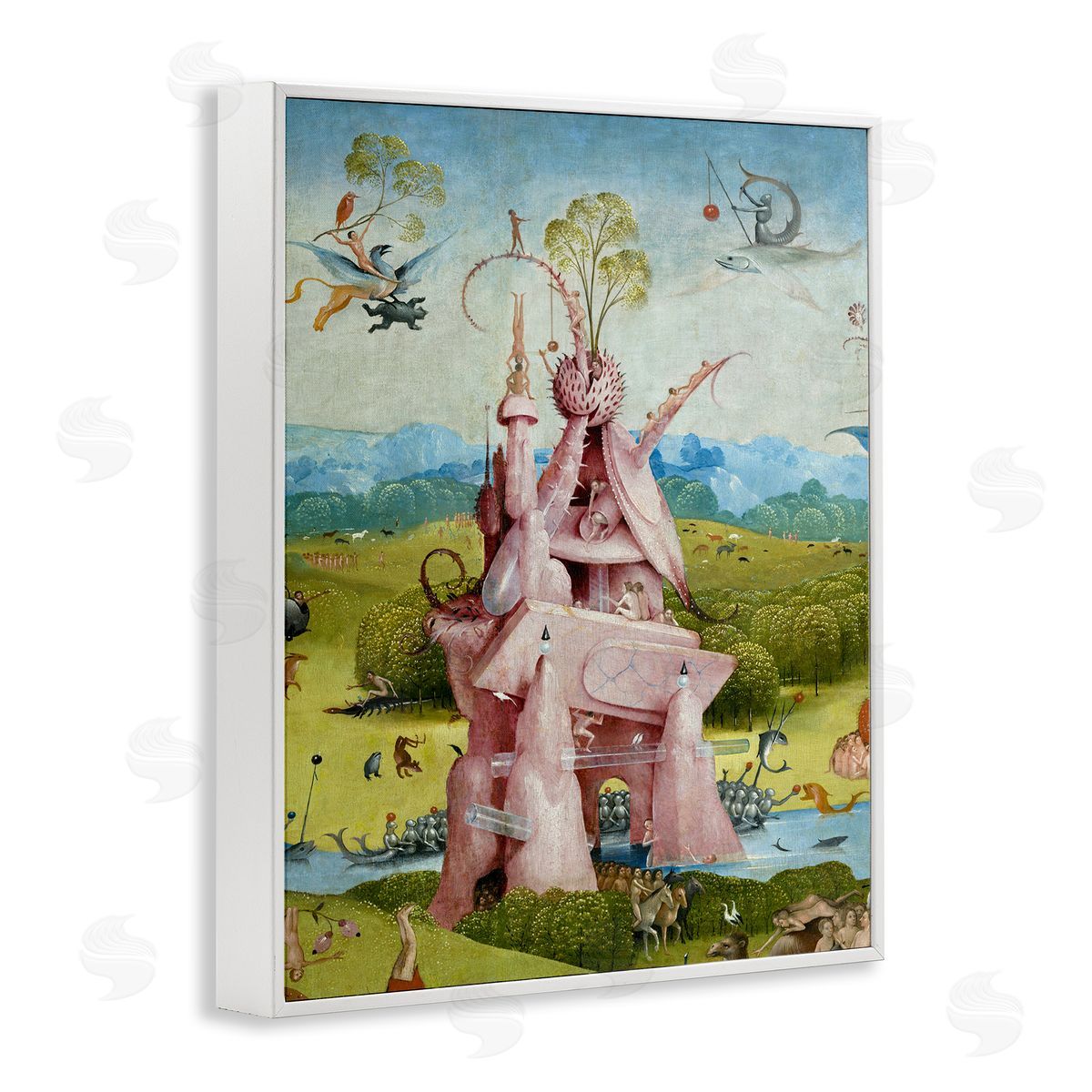 one1000paintings Garden of Earthly Delights Left Panel Detail Hieronymus Bosch Painting White Framed Giclee Wall Art Print