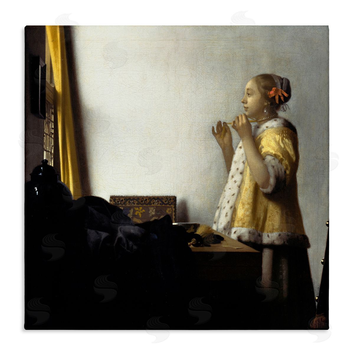 one1000paintings Young Woman with a Pearl Necklas Johannes Vermeer Painting Stretched Canvas Wall Art Print