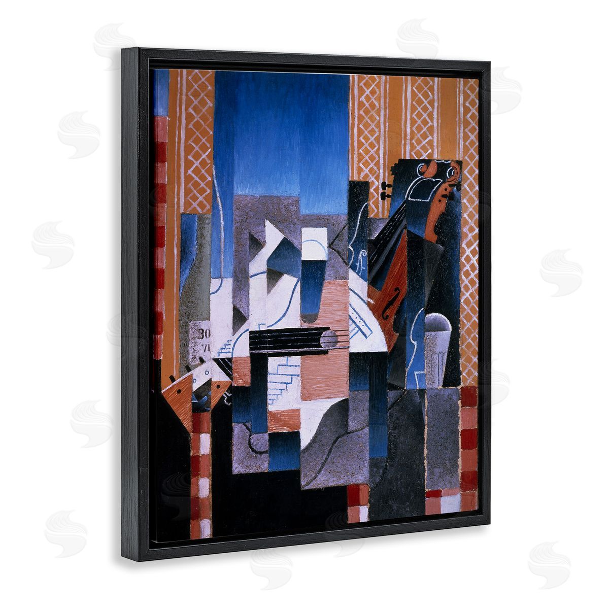 one1000paintings Violon et Guitare Juan Gris Classic Abstract Painting Black Floating Frame Canvas Wall Art Print