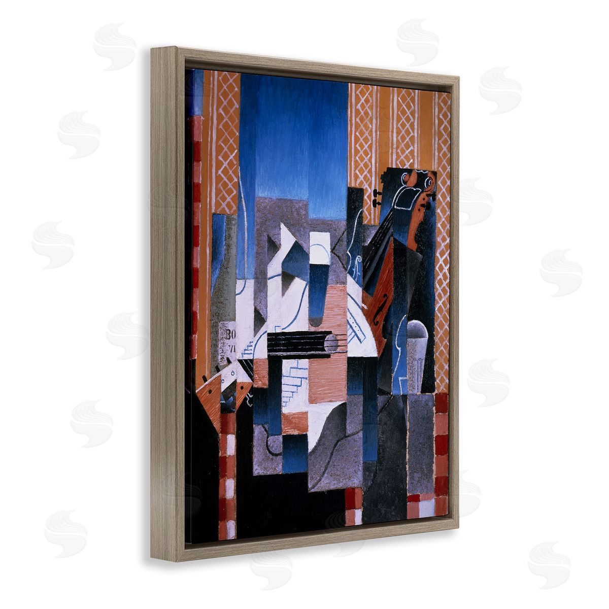 one1000paintings Violon et Guitare Juan Gris Classic Abstract Painting Brown Floating Frame Canvas Wall Art Print