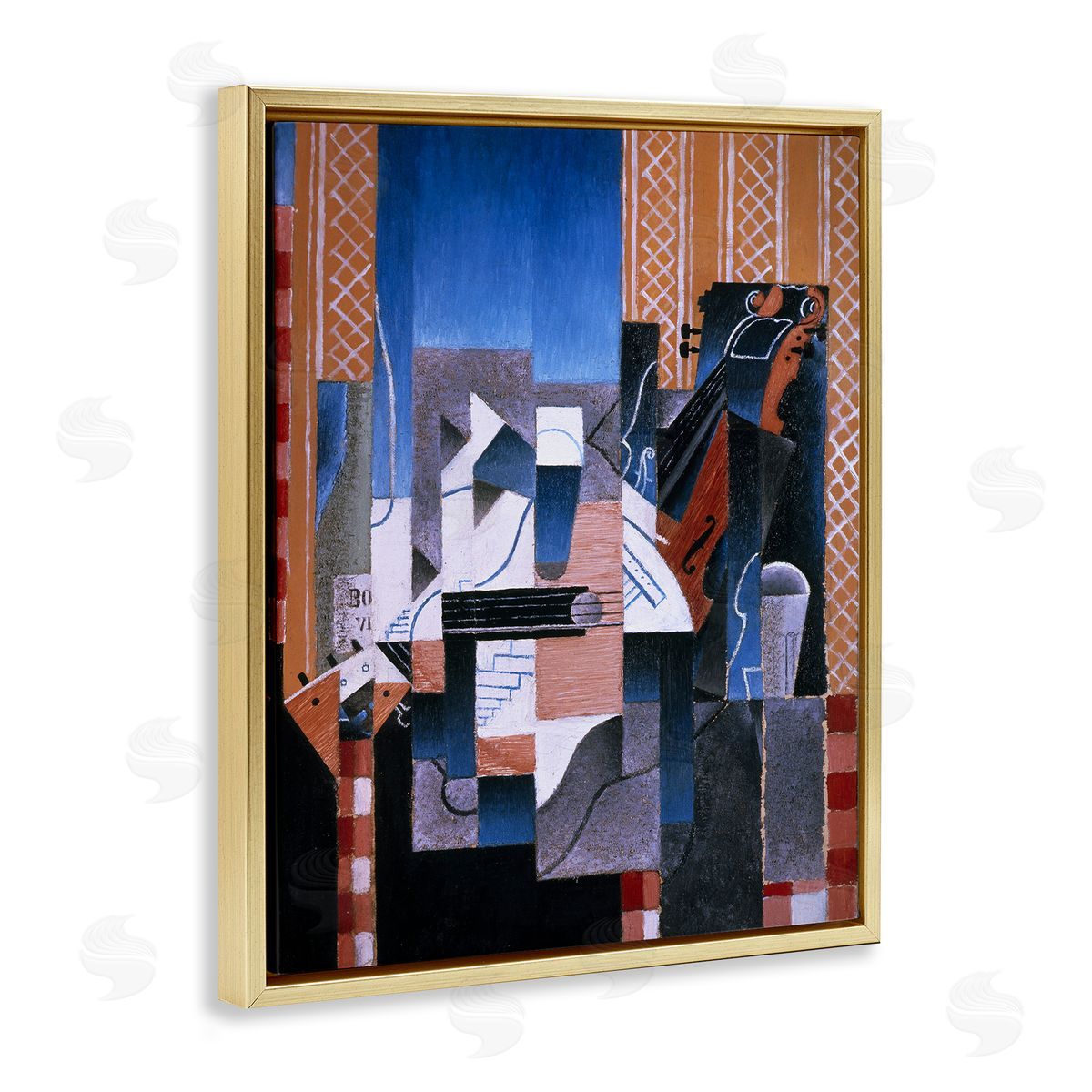 one1000paintings Violon et Guitare Juan Gris Classic Abstract Painting Gold Floating Frame Canvas Wall Art Print