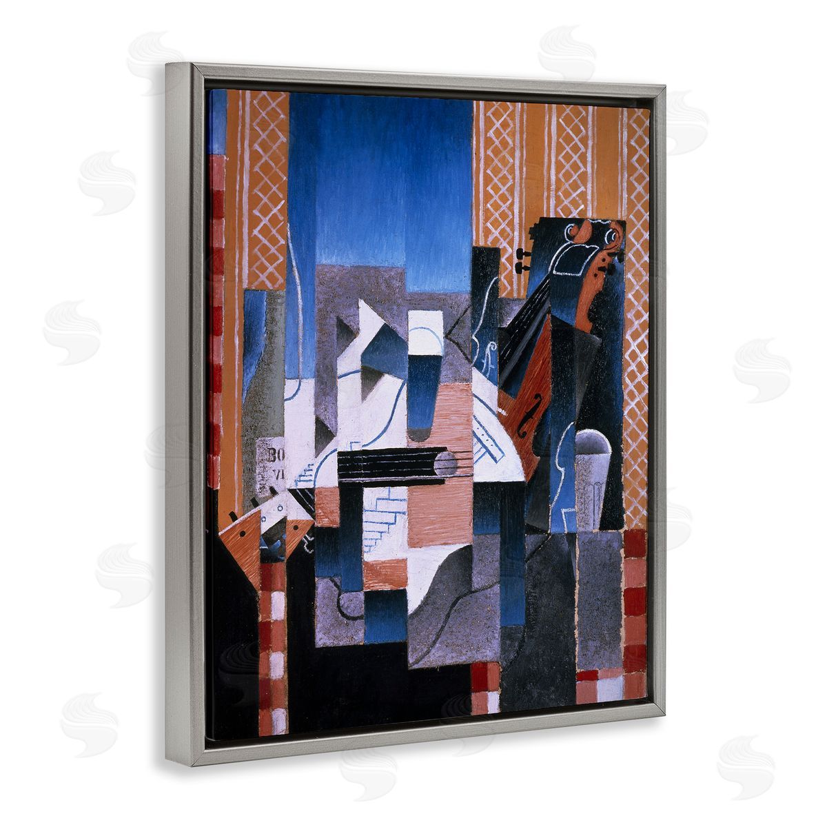 one1000paintings Violon et Guitare Juan Gris Classic Abstract Painting Gray Floating Frame Canvas Wall Art Print