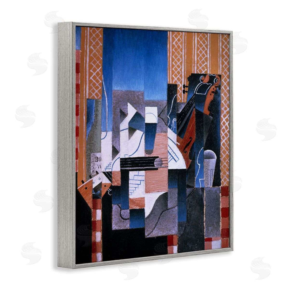 one1000paintings Violon et Guitare Juan Gris Classic Abstract Painting Gray Framed Giclee Wall Art Print