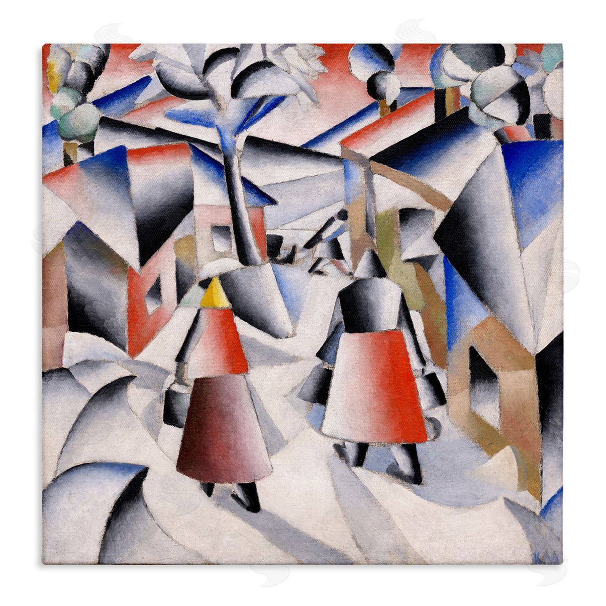 one1000paintings Morning in Village after Snowstorn Abstract Kazimir Malevich Painting Stretched Canvas Wall Art Print