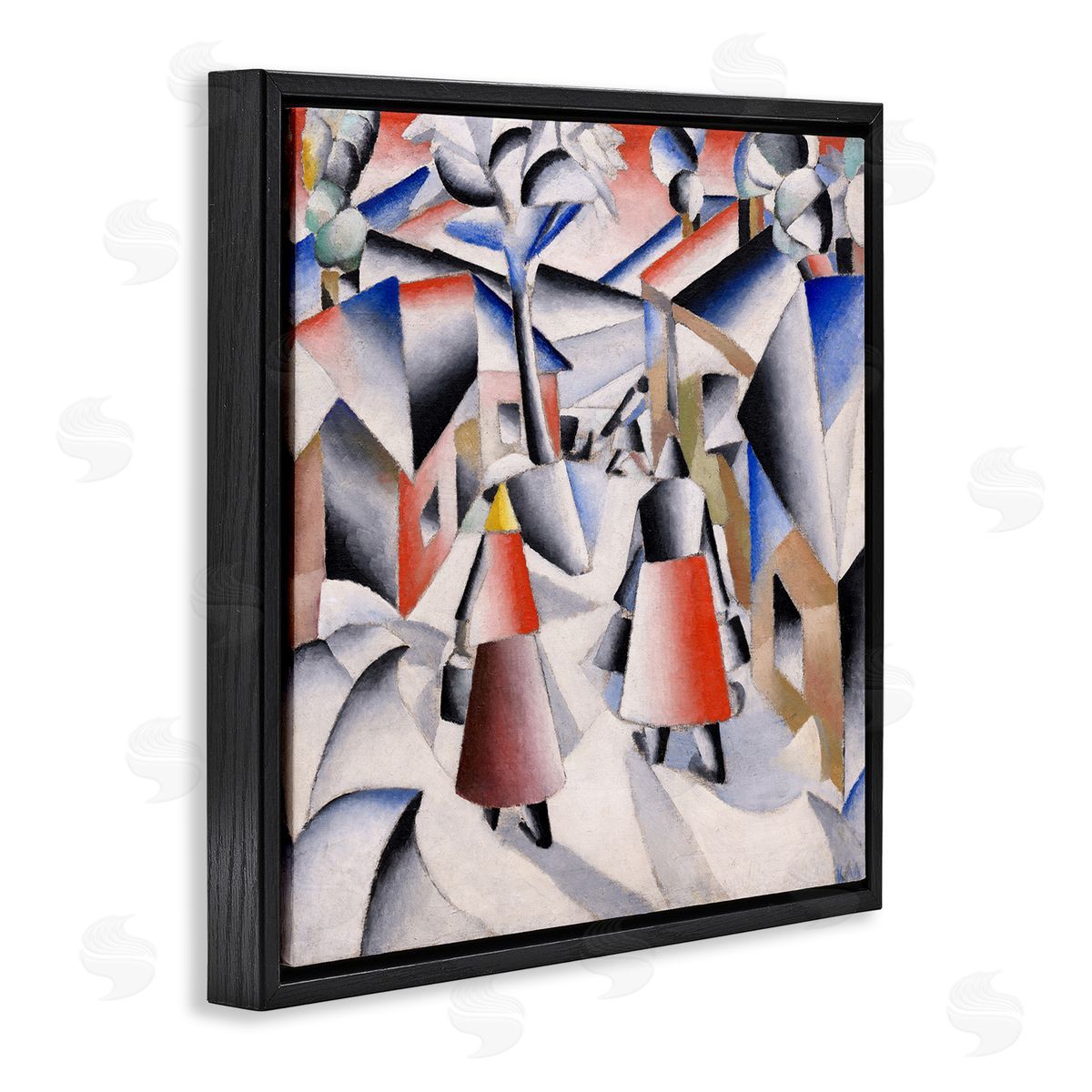 one1000paintings Morning in Village after Snowstorn Abstract Kazimir Malevich Painting Black Floating Frame Canvas Wall Art Print