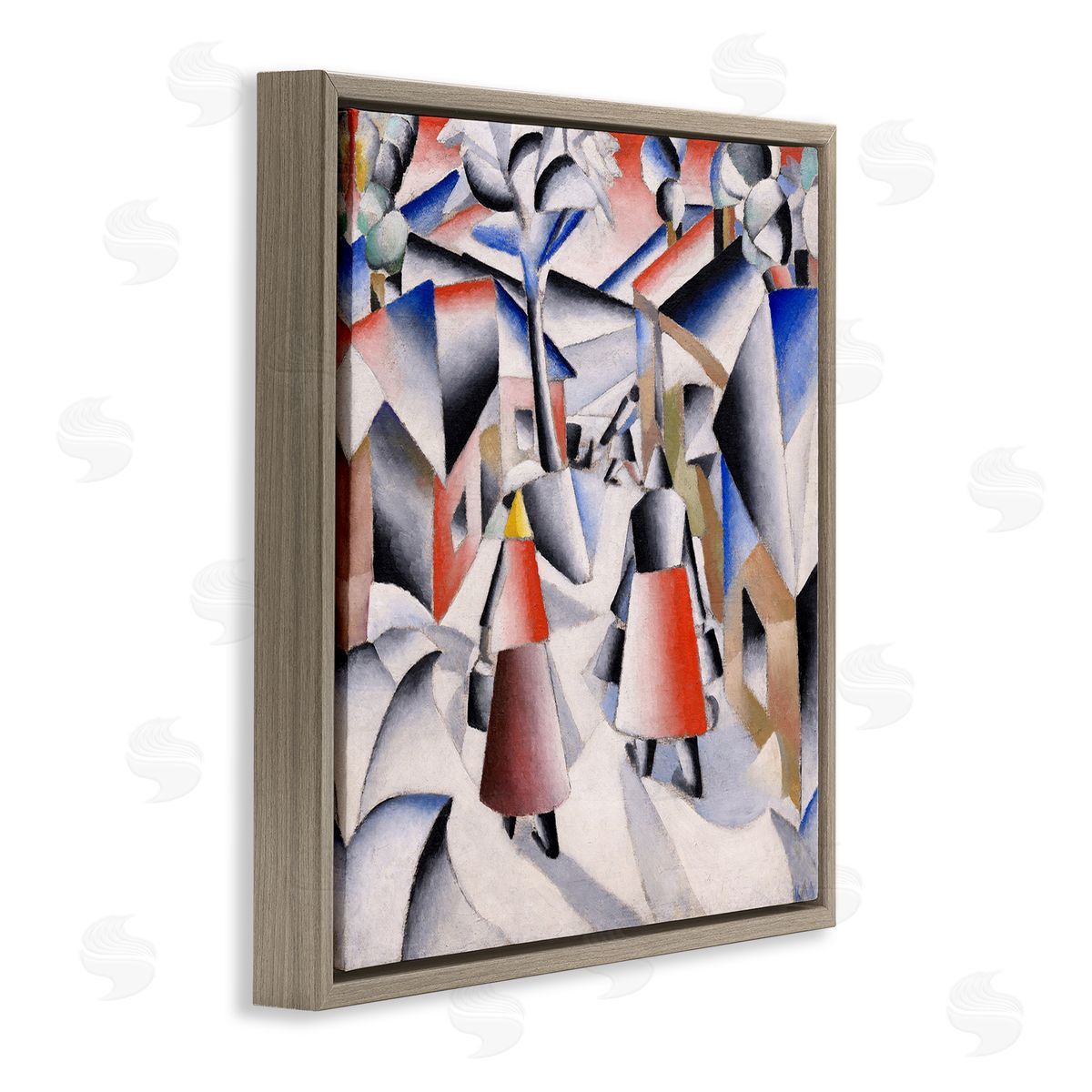 one1000paintings Morning in Village after Snowstorn Abstract Kazimir Malevich Painting Brown Floating Frame Canvas Wall Art Print