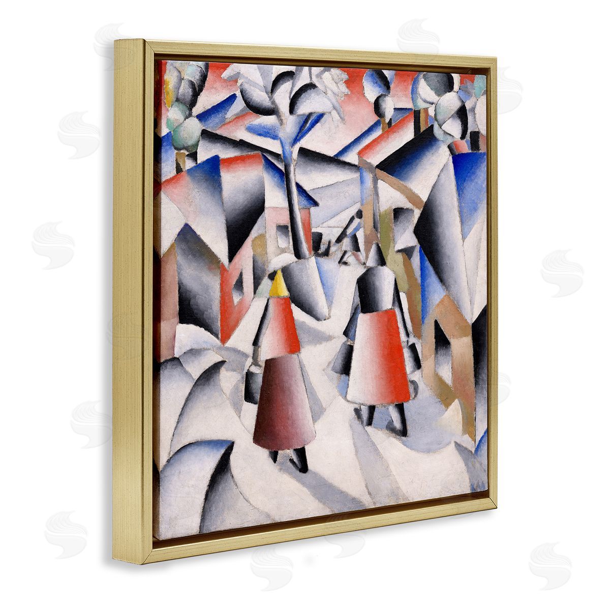 one1000paintings Morning in Village after Snowstorn Abstract Kazimir Malevich Painting Gold Floating Frame Canvas Wall Art Print