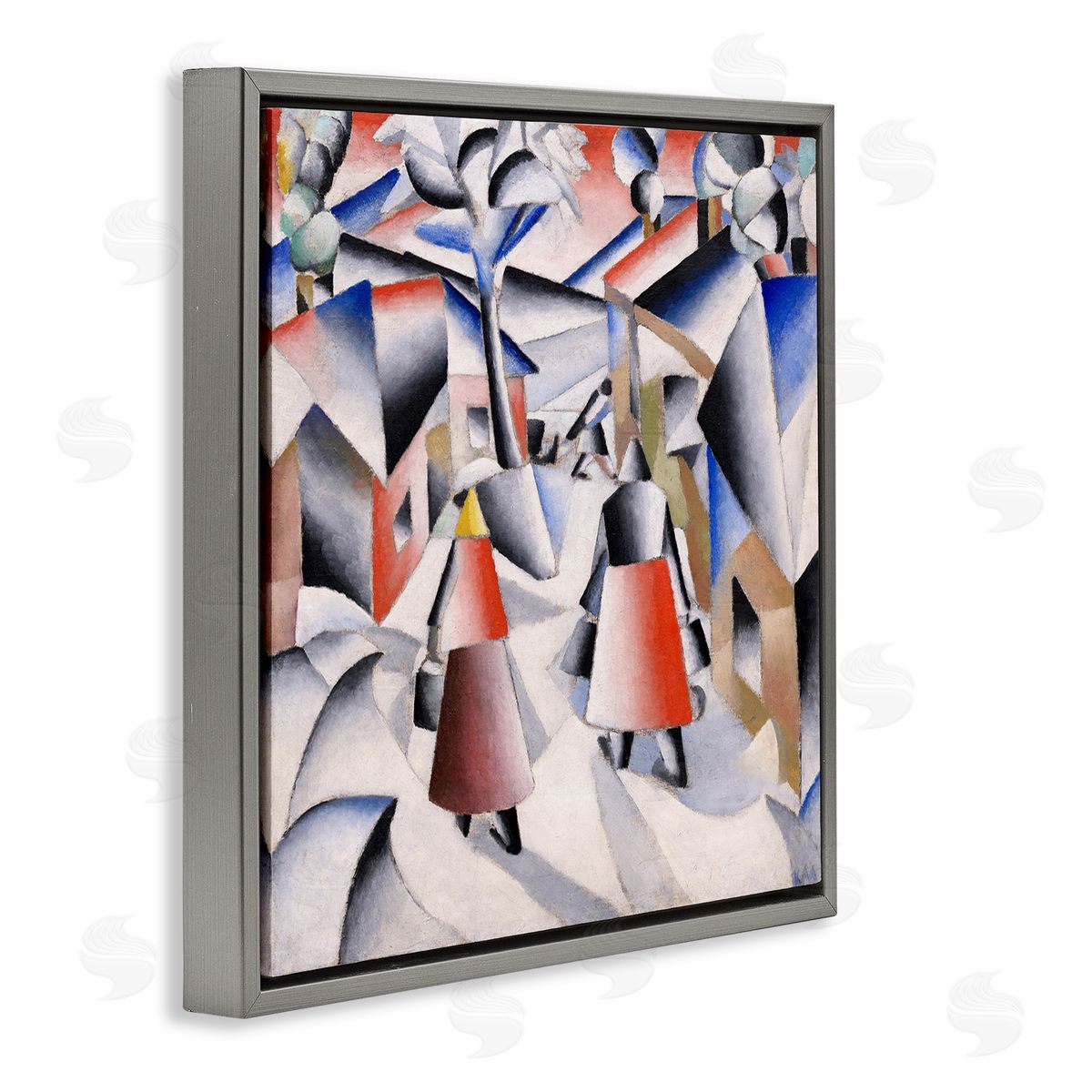 one1000paintings Morning in Village after Snowstorn Abstract Kazimir Malevich Painting Gray Floating Frame Canvas Wall Art Print