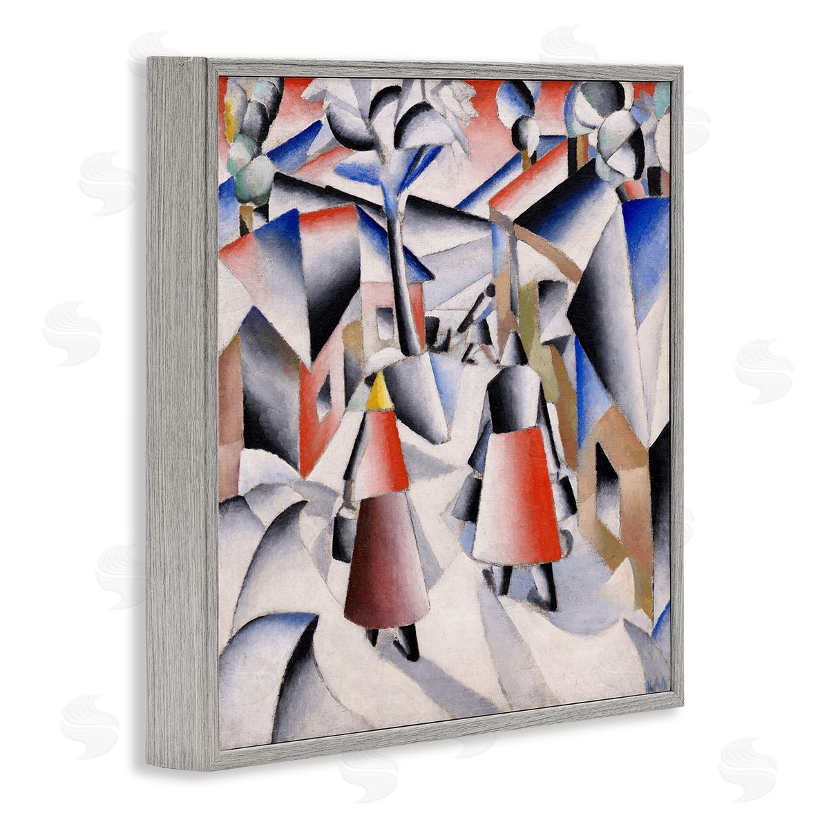 one1000paintings Morning in Village after Snowstorn Abstract Kazimir Malevich Painting Gray Framed Glicee Wall Art Print