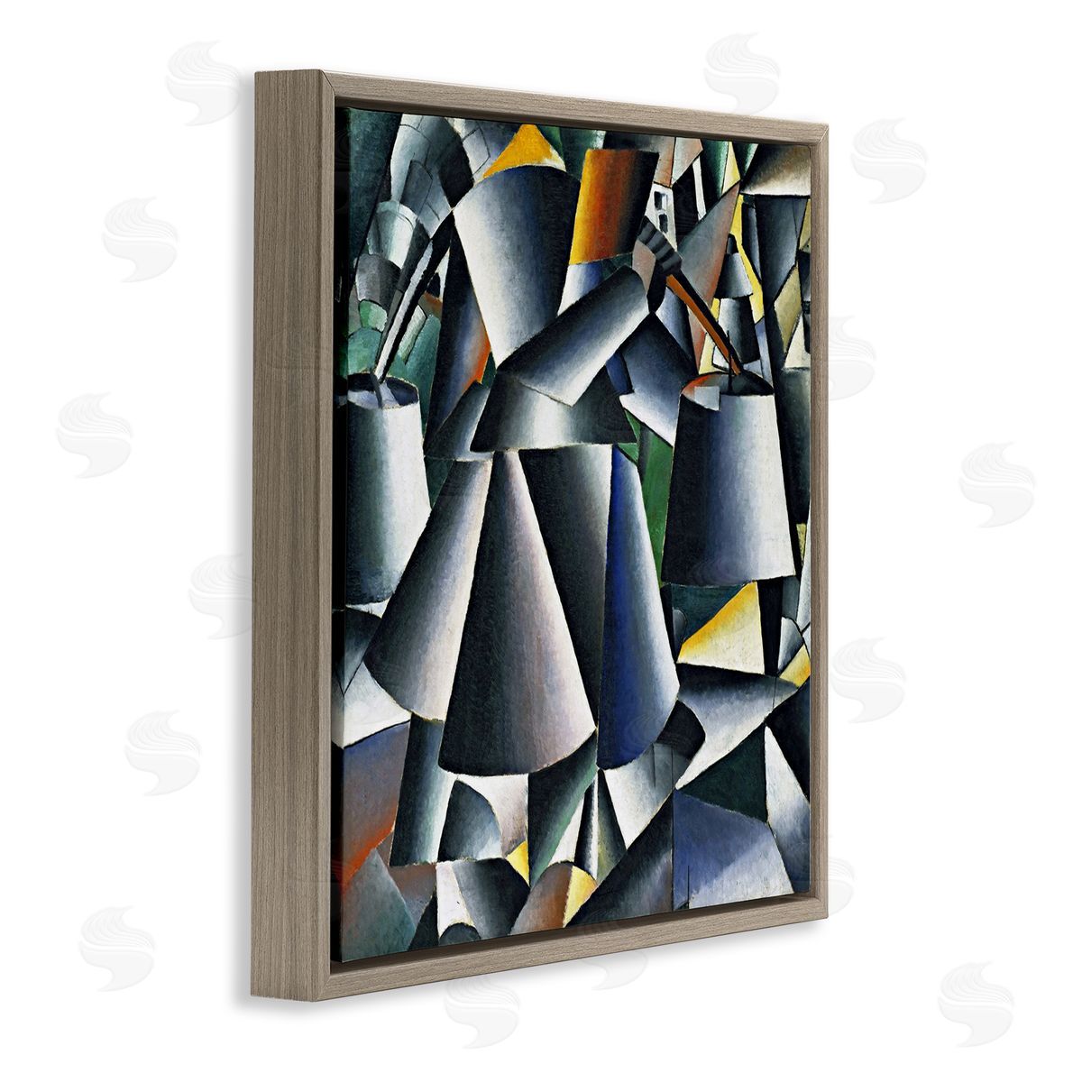 one1000paintings Woman with Pails Kazimir Malevich Classic Abstract Painting Brown Floating Frame Canvas Wall Art Print