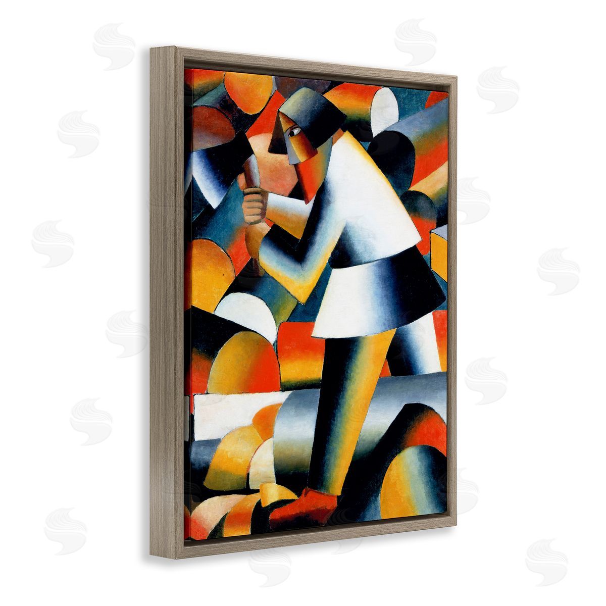 one1000paintings Farmer Kazimir Melevih Classic Abstract Painting Brown Floating Frame Canvas Wall Art Print