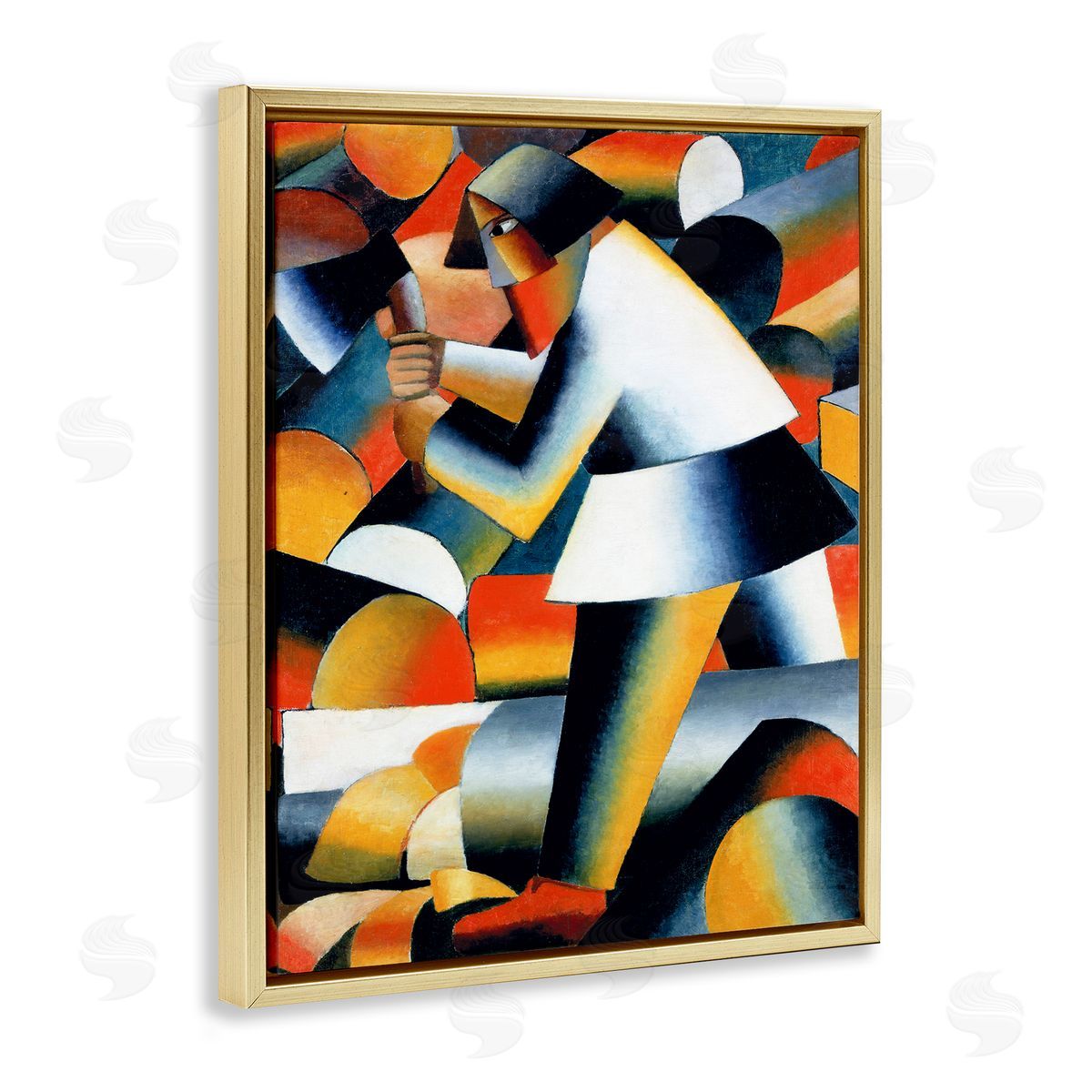 one1000paintings Farmer Kazimir Melevih Classic Abstract Painting Gold Floating Frame Canvas Wall Art Print