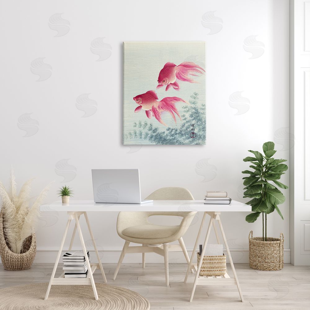 one1000paintings Goldfish Ohara Koson Traditional Painting Fish Portrait Canvas Wall Art Print in Room