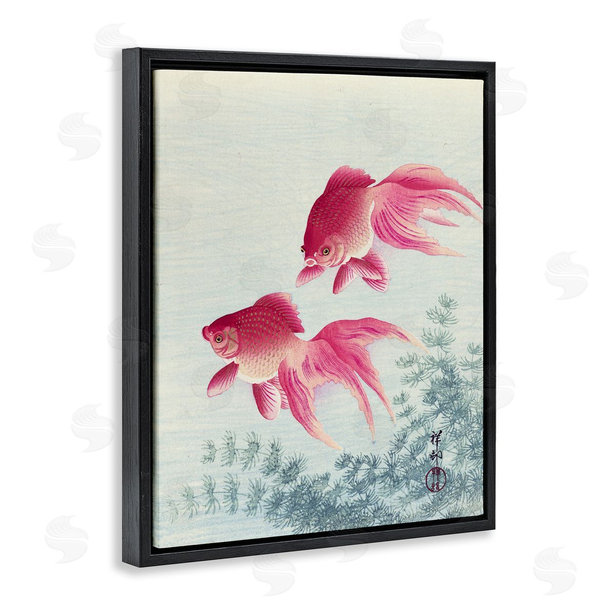 one1000paintings Goldfish Ohara Koson Traditional Painting Fish Portrait Black Floating Frame Canvas Wall Art Print