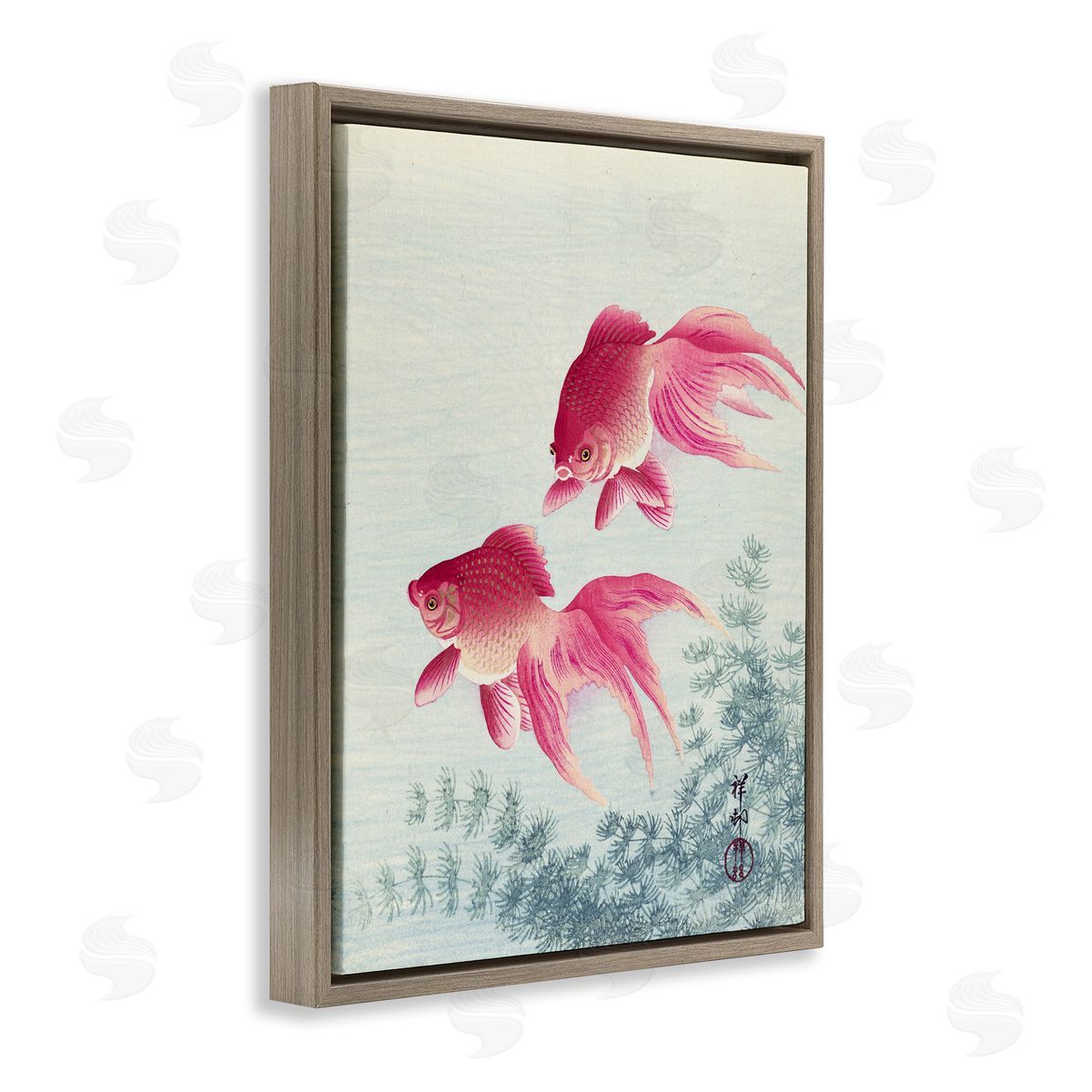 one1000paintings Goldfish Ohara Koson Traditional Painting Fish Portrait Brown Floating Frame Canvas Wall Art Print