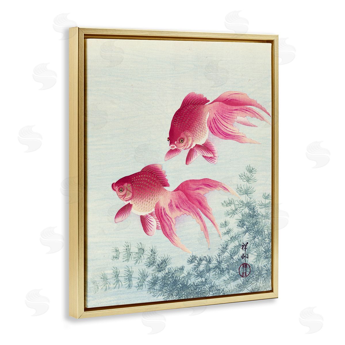 one1000paintings Goldfish Ohara Koson Traditional Painting Fish Portrait Gold Floating Frame Canvas Wall Art Print
