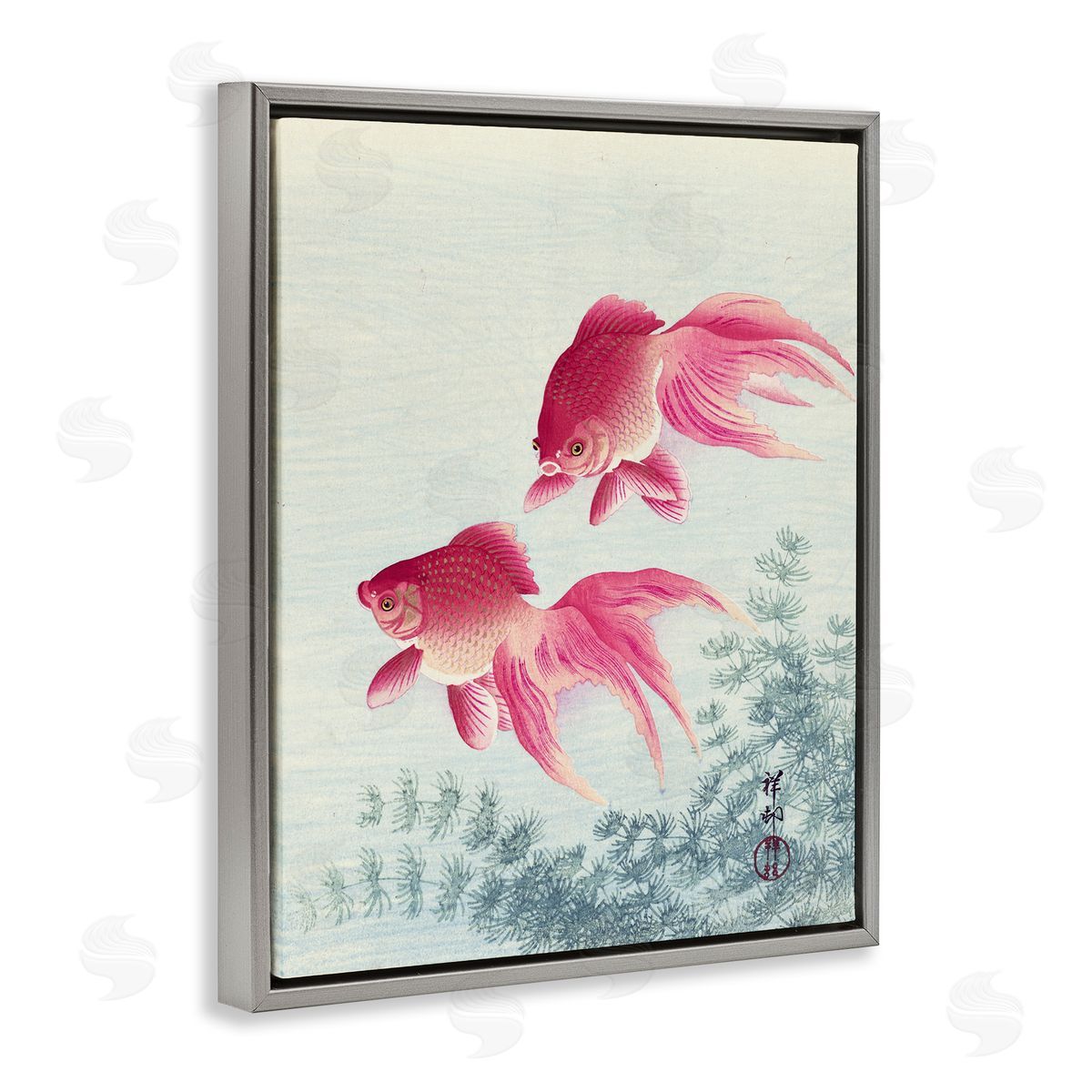 one1000paintings Goldfish Ohara Koson Traditional Painting Fish Portrait Gray Floating Frame Canvas Wall Art Print