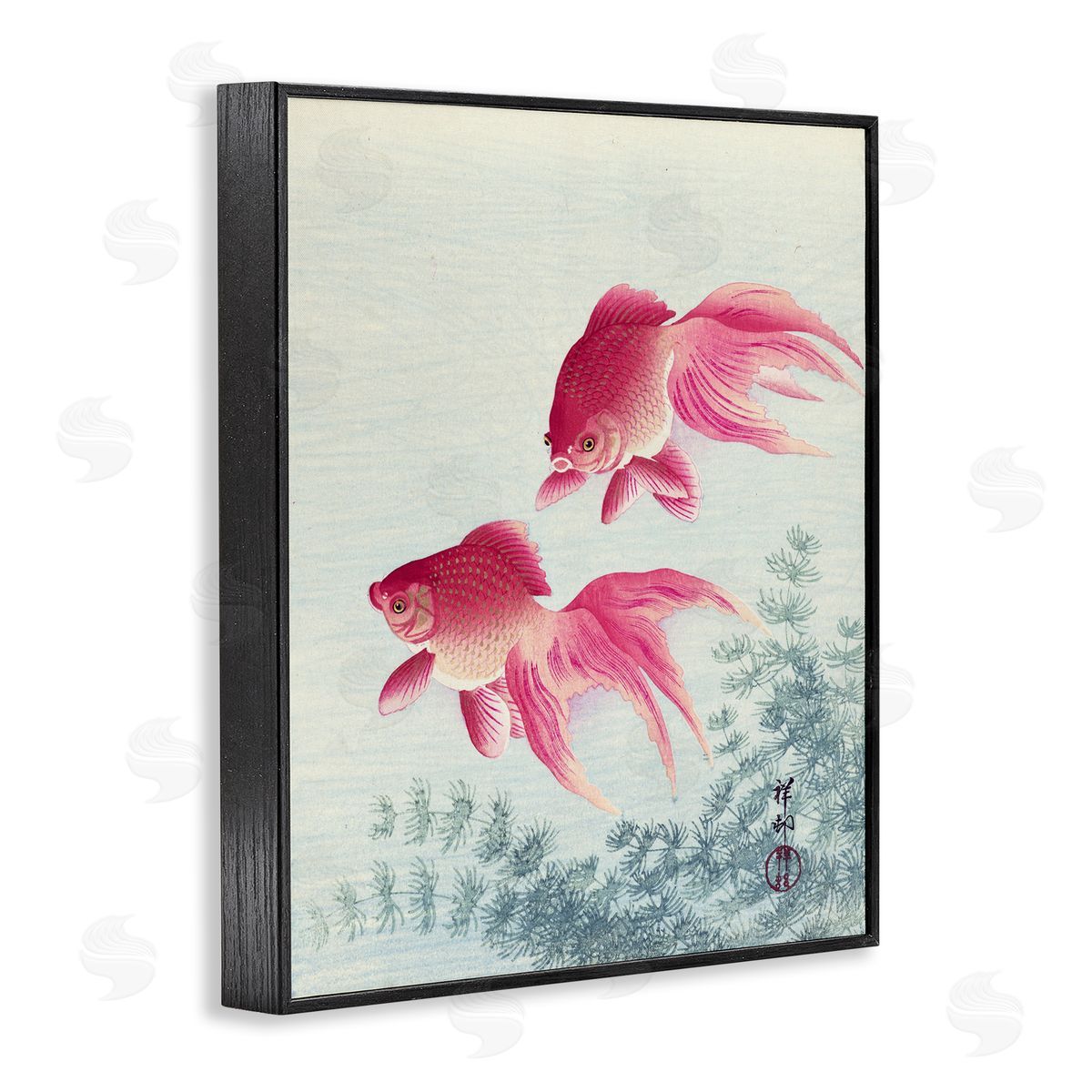 one1000paintings Goldfish Ohara Koson Traditional Painting Fish Portrait Black Framed Giclee Wall Art Print