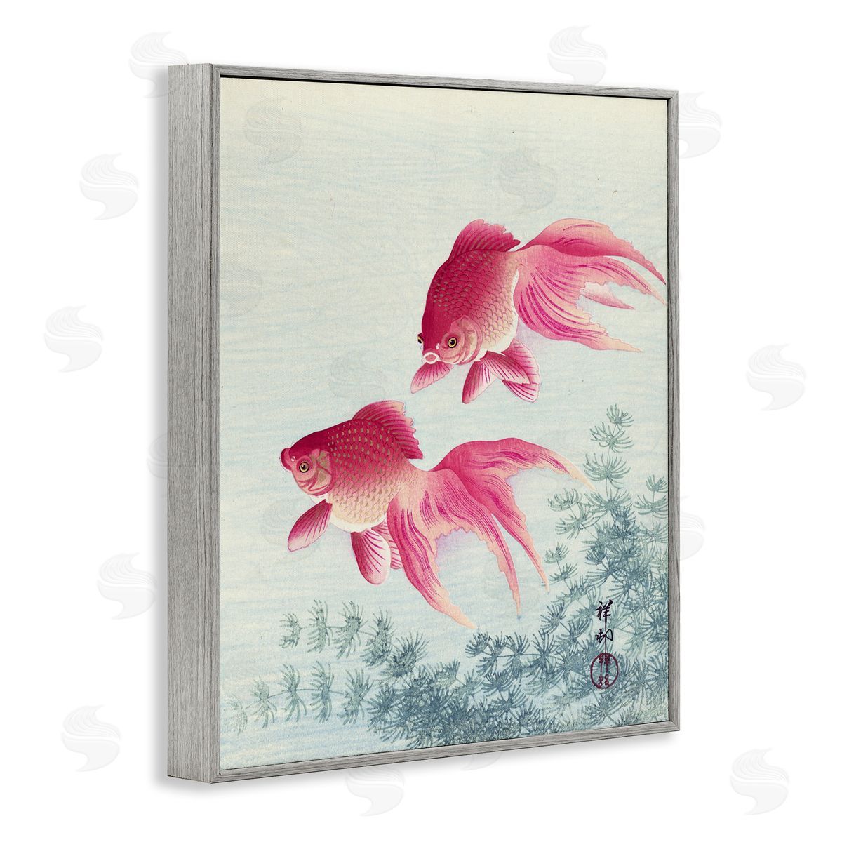 one1000paintings Goldfish Ohara Koson Traditional Painting Fish Portrait Gray Framed Giclee Wall Art Print