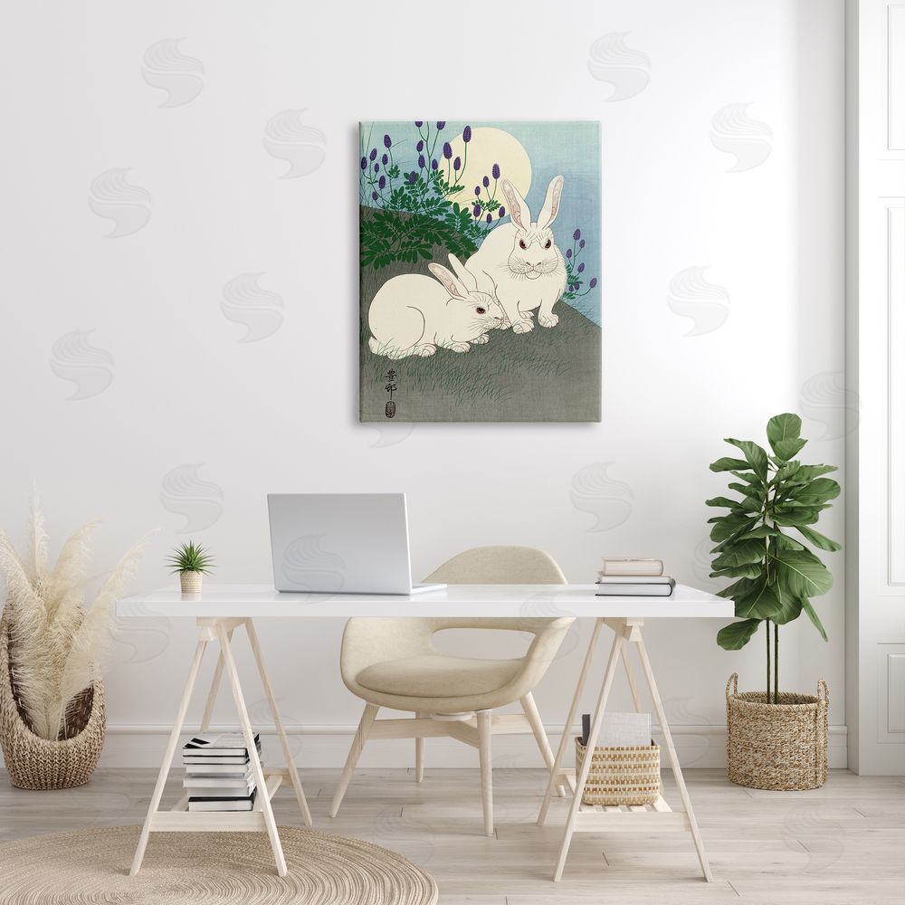 one1000paintings Konijnen bij Volle Maan Ohara Koson Classic Rabbit Painting Canvas Wall Art Print in Room