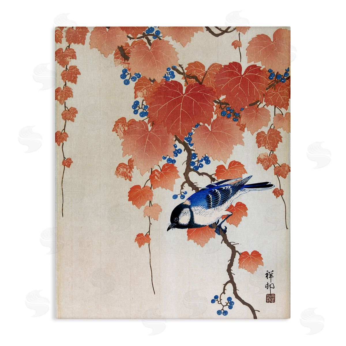 one1000paintings Koolmees op Paulownia Tak Ohara Koson Classic Bird Painting Stretched Canvas Wall Art Print