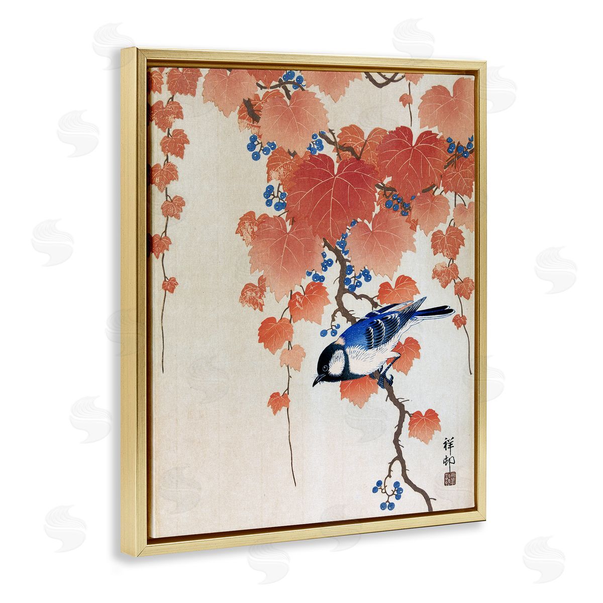 one1000paintings Koolmees op Paulownia Tak Ohara Koson Classic Bird Painting Gold Floating Frame Canvas Wall Art Print