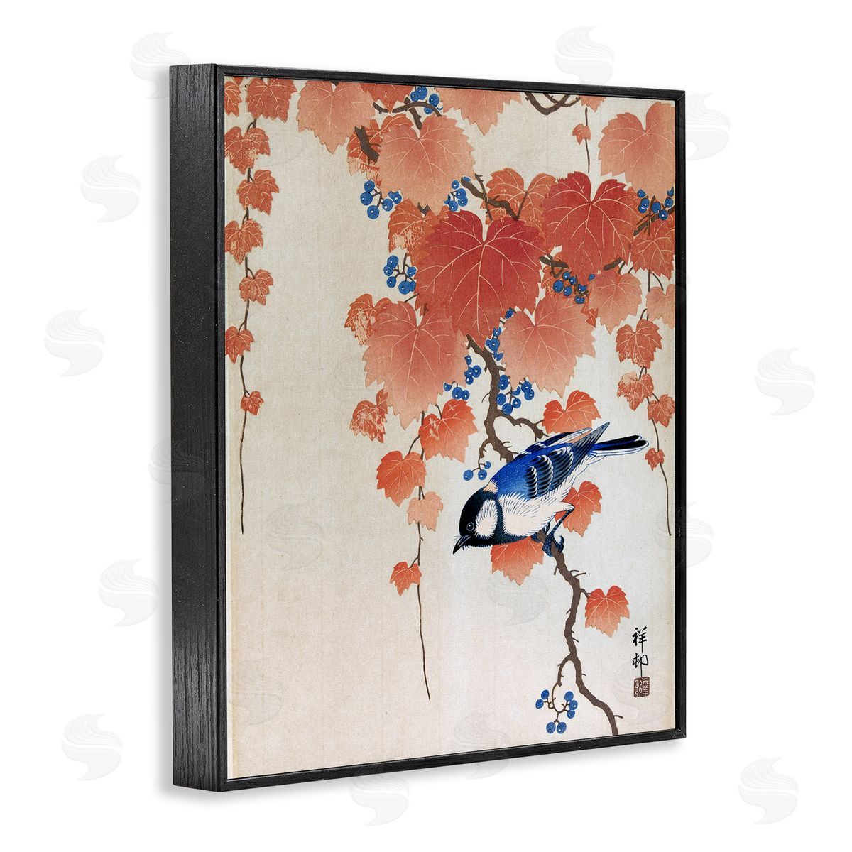 one1000paintings Koolmees op Paulownia Tak Ohara Koson Classic Bird Painting Black Framed Giclee Wall Art Print