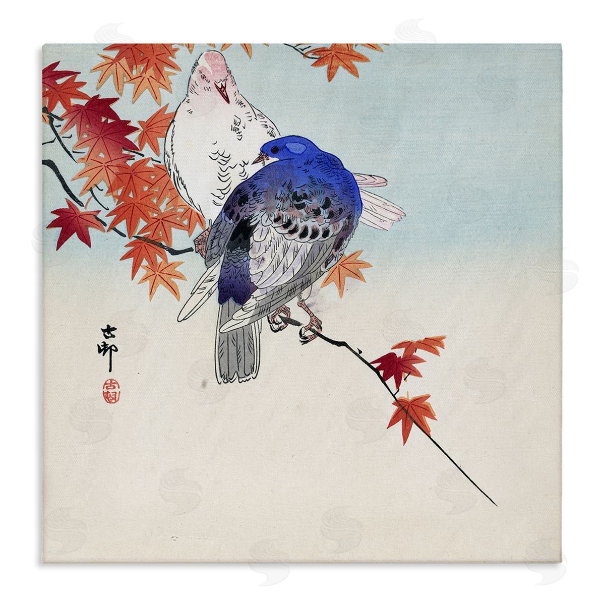 one1000paintings Pigeons Ohara Koson Classical Painting Bird Portrait Stretched Canvas Wall Art Print