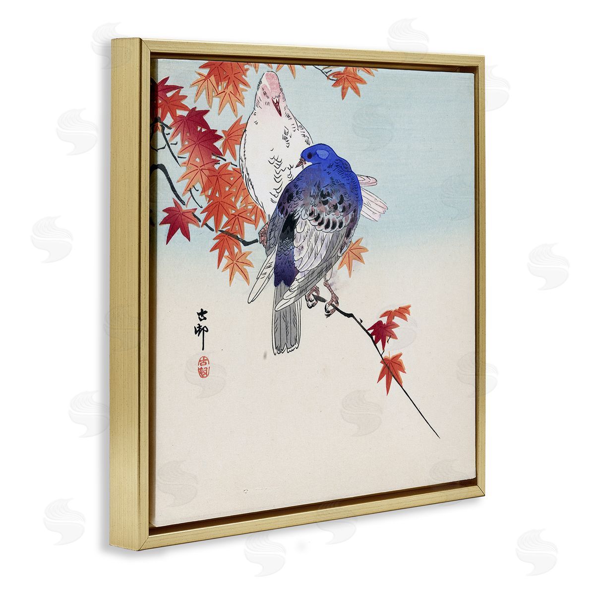 one1000paintings Pigeons Ohara Koson Classical Painting Bird Portrait Gold Floating Frame Canvas Wall Art Print