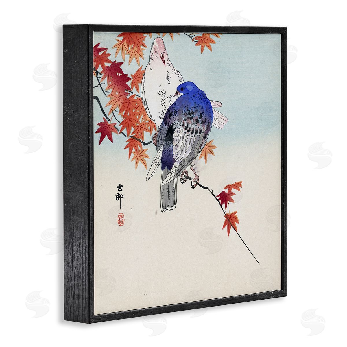 one1000paintings Pigeons Ohara Koson Classical Painting Bird Portrait Black Framed Glicee Wall Art Print