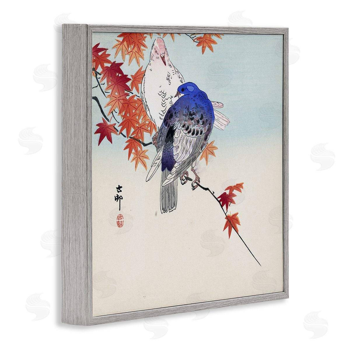 one1000paintings Pigeons Ohara Koson Classical Painting Bird Portrait Gray Framed Glicee Wall Art Print