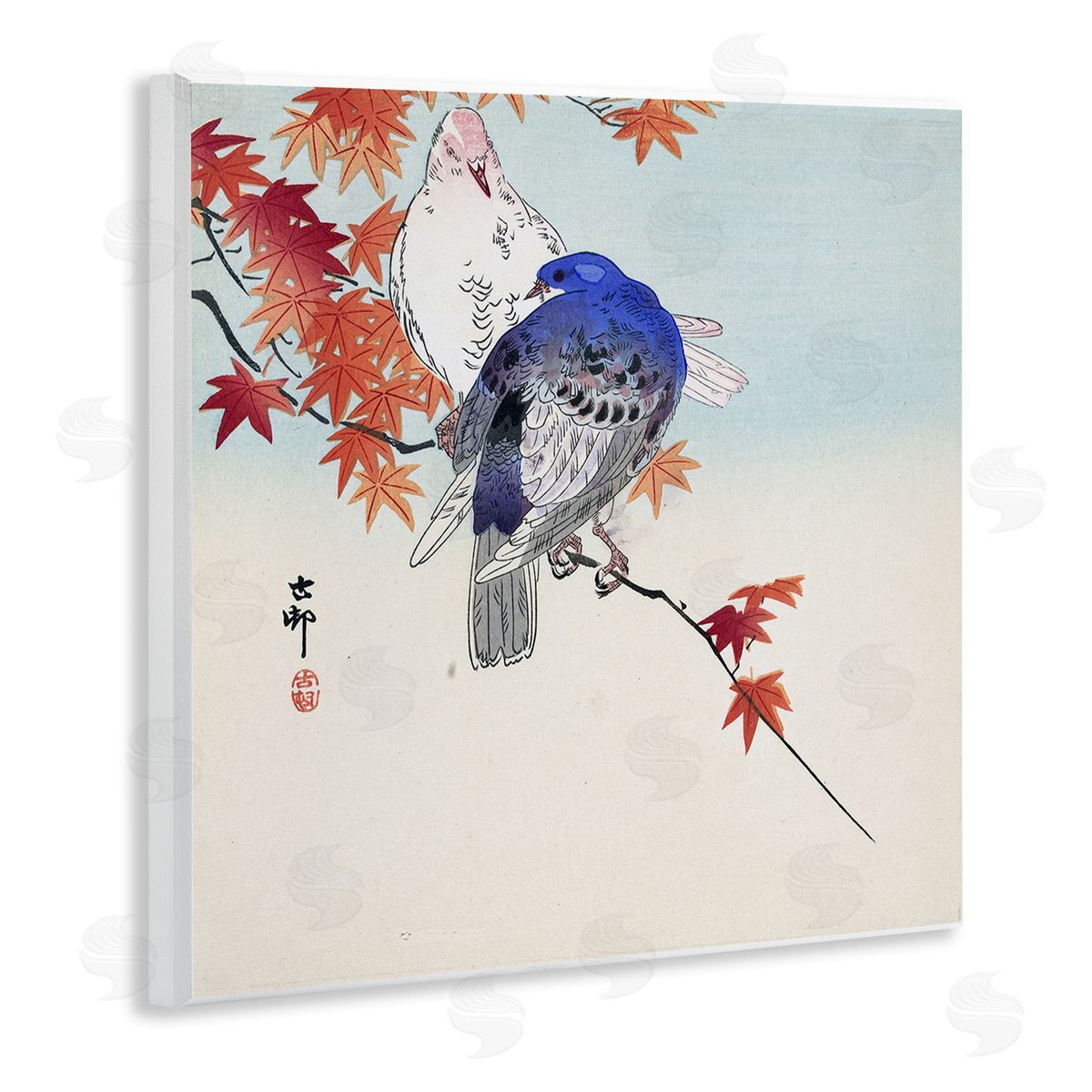 one1000paintings Pigeons Ohara Koson Classical Painting Bird Portrait Wooden Wall Plaque Art Print
