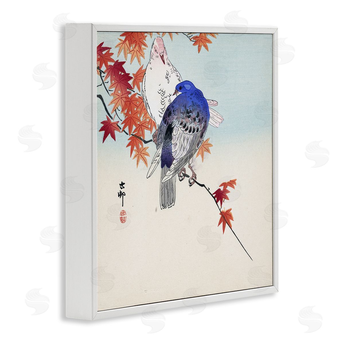one1000paintings Pigeons Ohara Koson Classical Painting Bird Portrait White Framed Glicee Wall Art Print