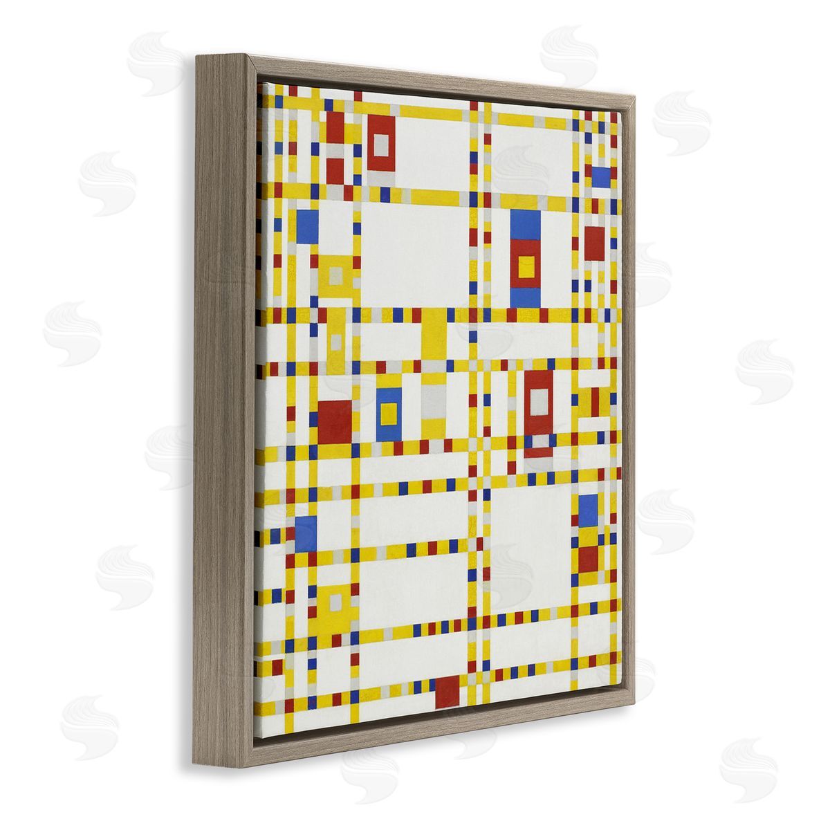 one1000paintings Broadway Boogie Woogie Piet Mondrian Classic Abstract Painting Brown Floating Frame Canvas Wall Art Print