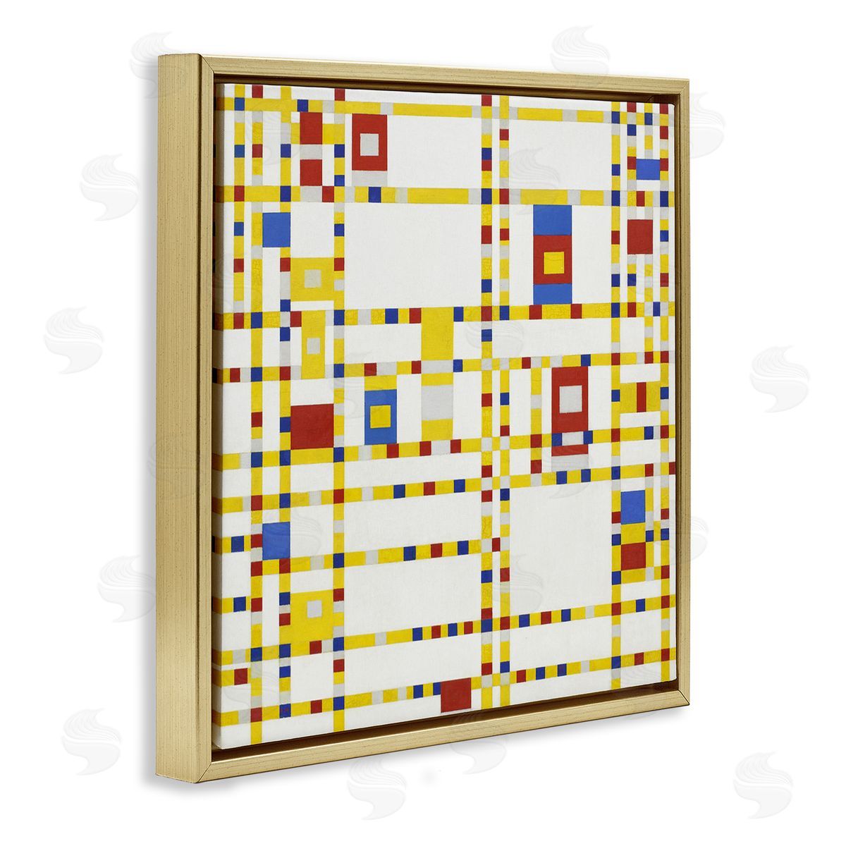 one1000paintings Broadway Boogie Woogie Piet Mondrian Classic Abstract Painting Gold Floating Frame Canvas Wall Art Print